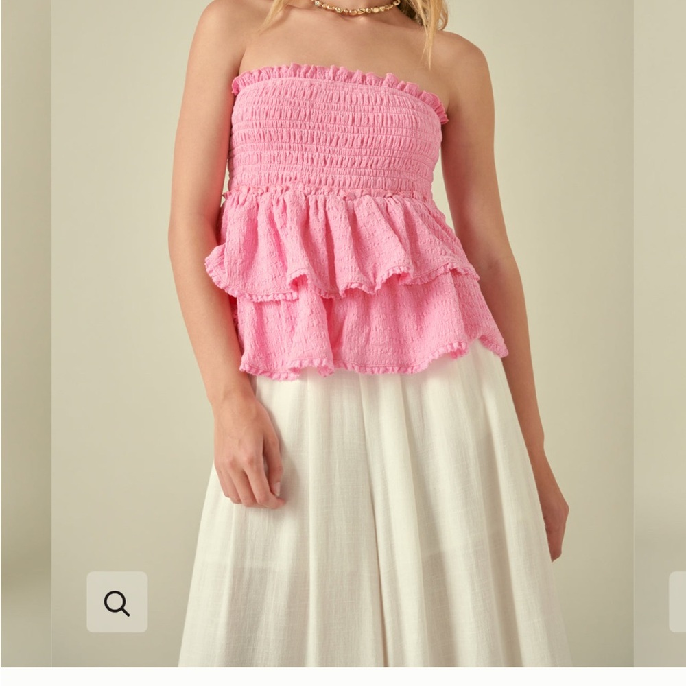 Pink Smocked Strapless Top